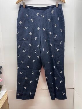 Talbots Navy Irish Linen Paris Embroidered Chinos